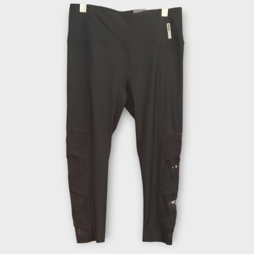 NWT RBX Black Sheer Criss Cross Capri Leggings ~sz S